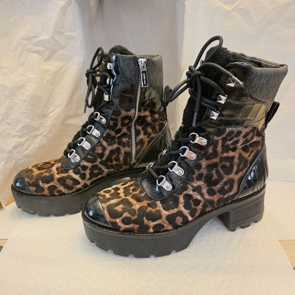 Michael Kors Brown and Black Combat Boots with Leopard Print - Picture 1 of 2